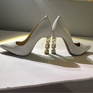 Katy Perry Collections White Heels with Gold Block Heels